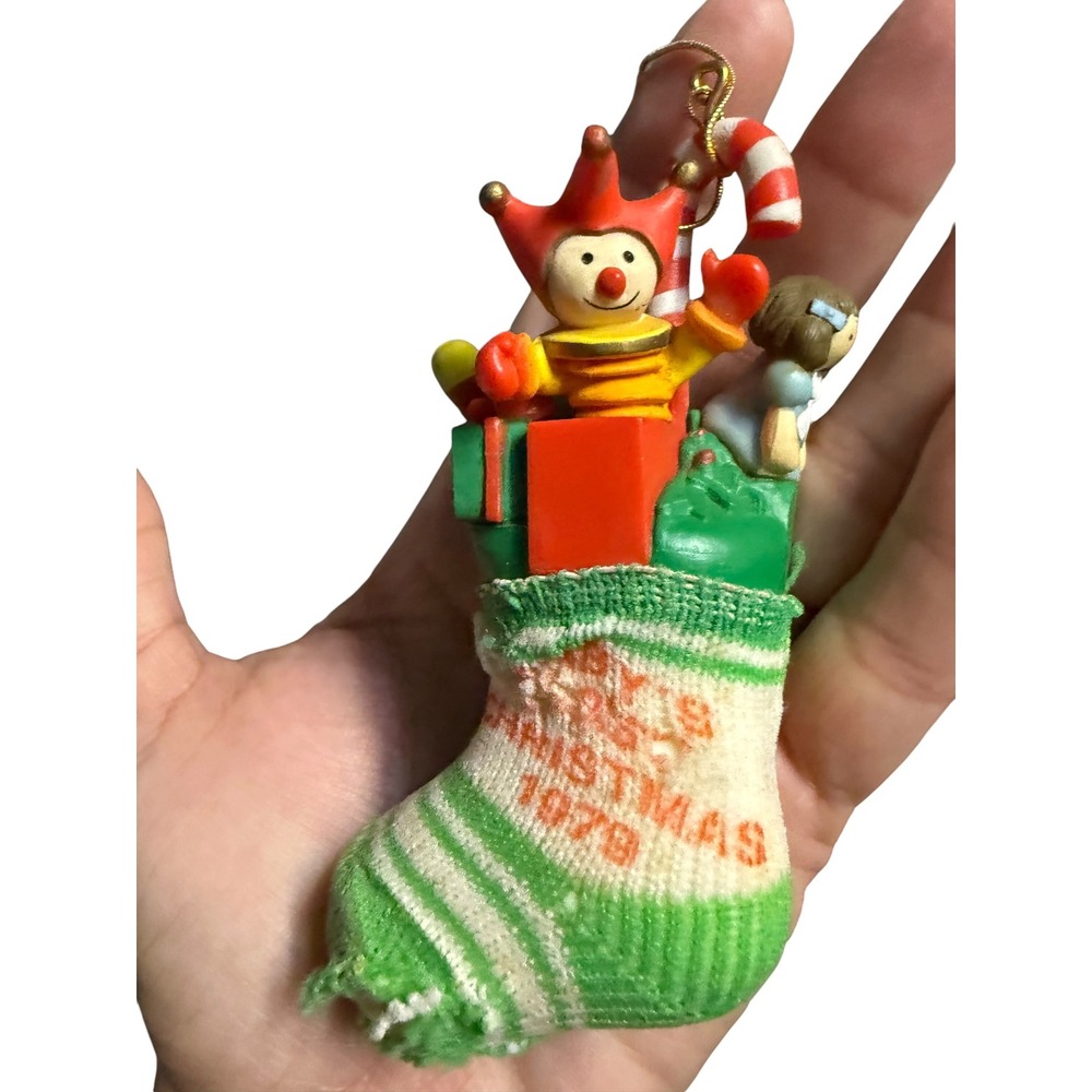 Vintage 1978 Hallmark Keepsake Baby's First Christmas Stocking Ornament Green